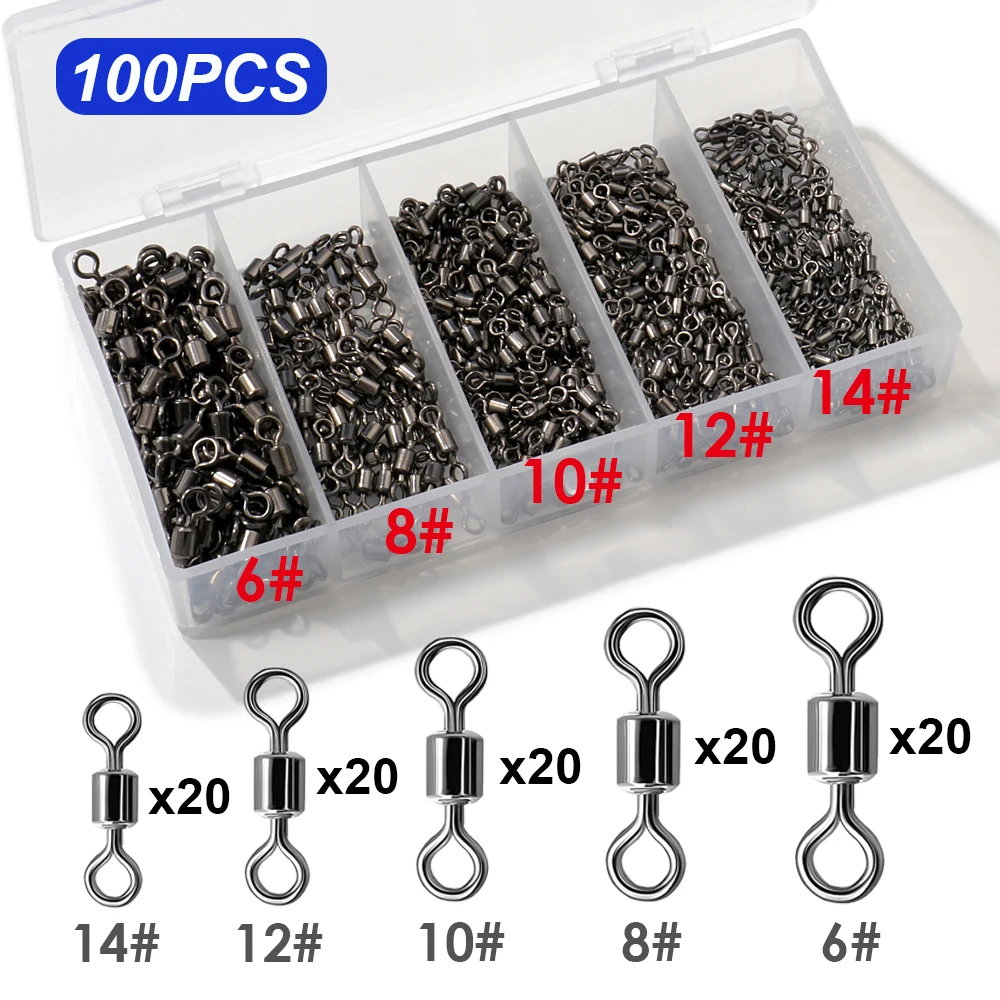 100 Stuks Rvs Lager Rolling Connector Draaien Vat Swivel Tackle Box Lokken Lijn Tool Set Vissen Accessoires
