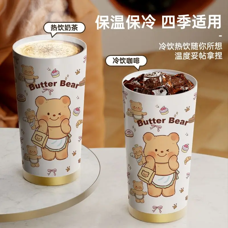 

Окружающие чашки с маслом медведя, Ins, высококачественная изолированная чашка для холодной воды, милый женский двойной напиток, нержавеющая сталь 316,