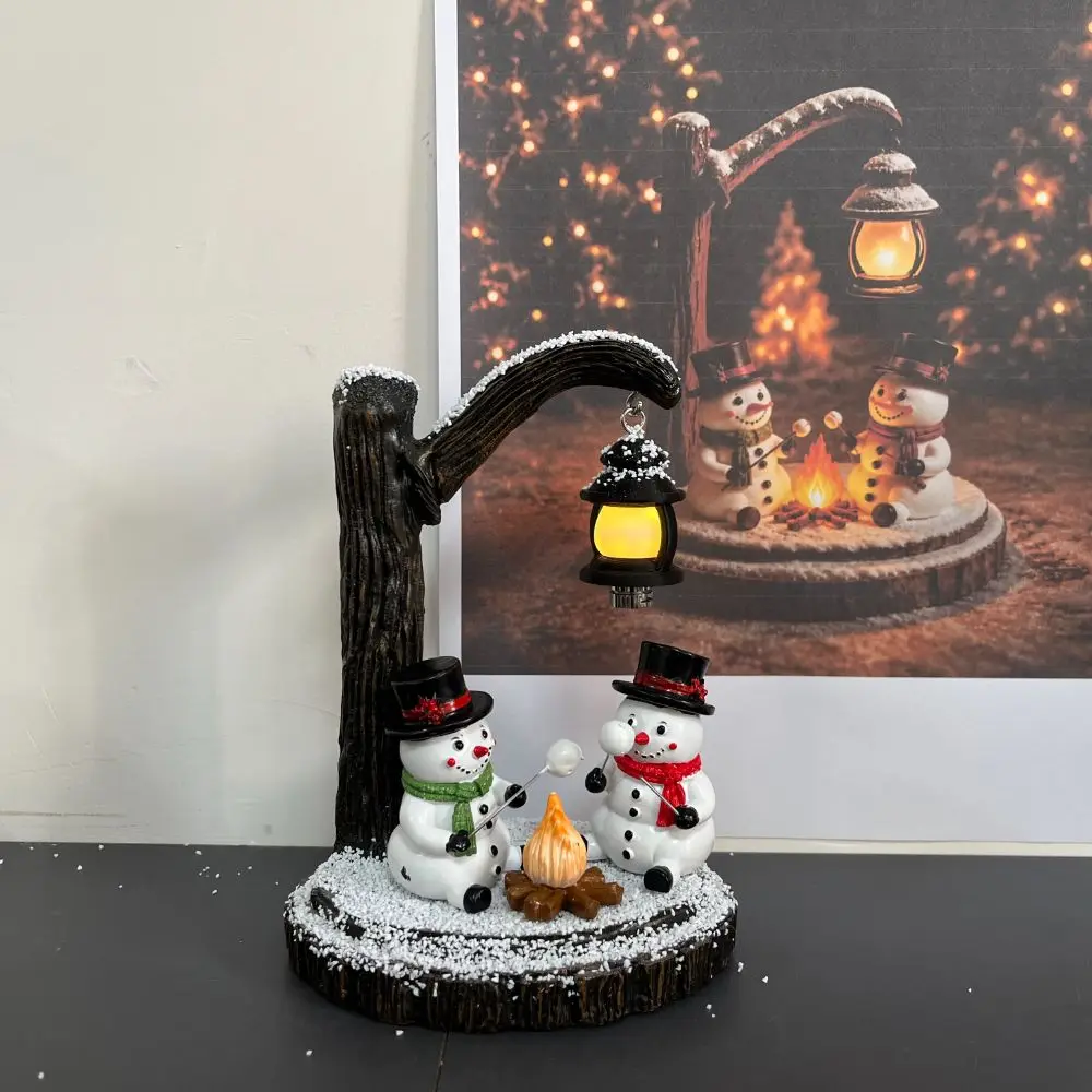 Warm LED Light Christmas Resin Night Light Vintage Fake Snow Santa Claus Table Lamp Simulated Tree Candy Cane Shape
