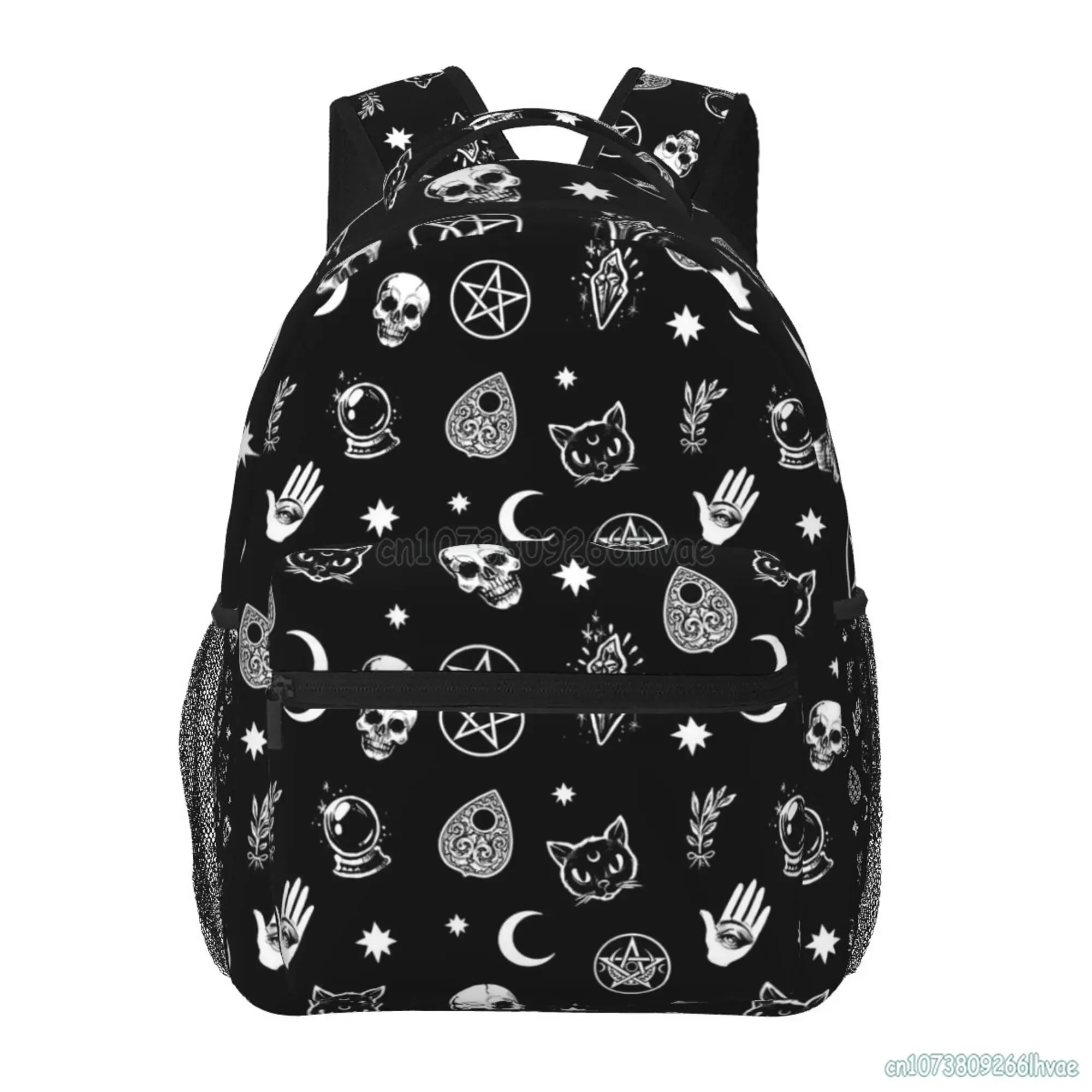 Black Witch Skull Moon Divination Backpacks School Book Bags Waterproof Student Laptop Backpack Casual Travel Sports Daypacks