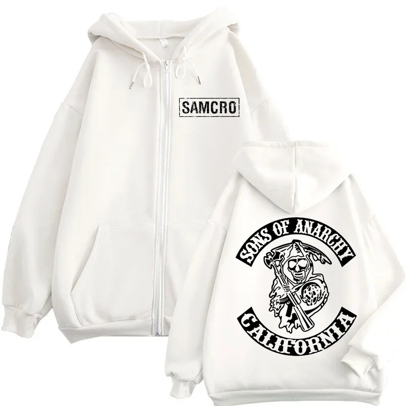 2025 New Sons of Anarchy Double Sided Printed Hoodie Men Women Gothic Retro Zipper Sportswear Casual Street Fashion Pullover