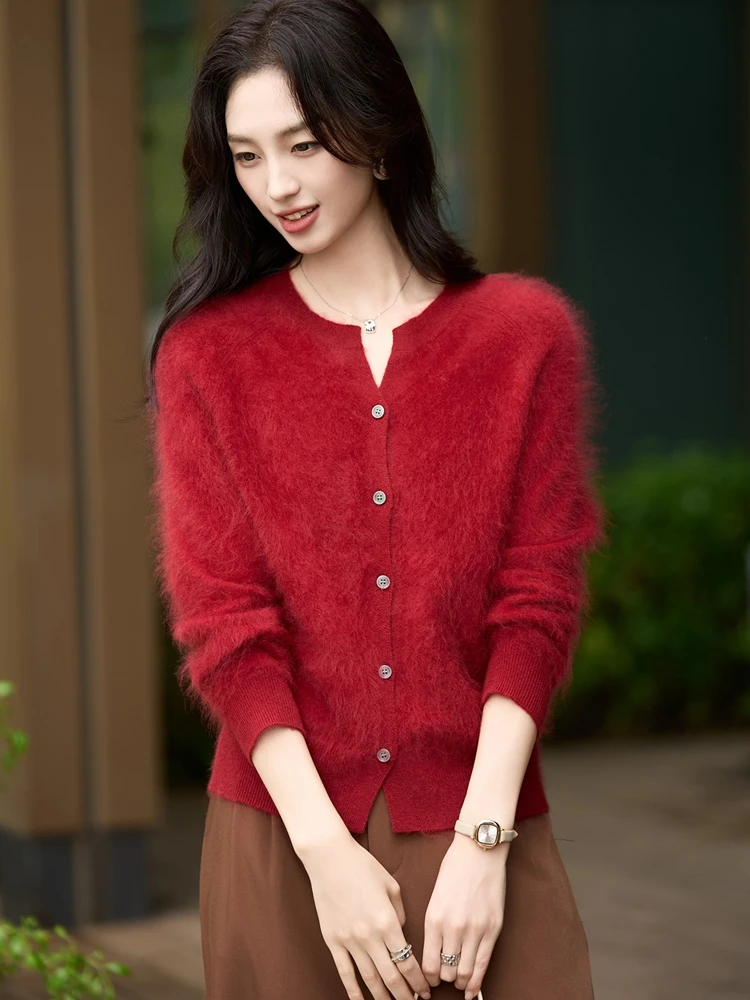 

Премиальный вязаный шерстяной открытый кардиган Fce, женский свободный универсальный мягкий повседневный длинный свитер на пуговицах с круглым вырезом