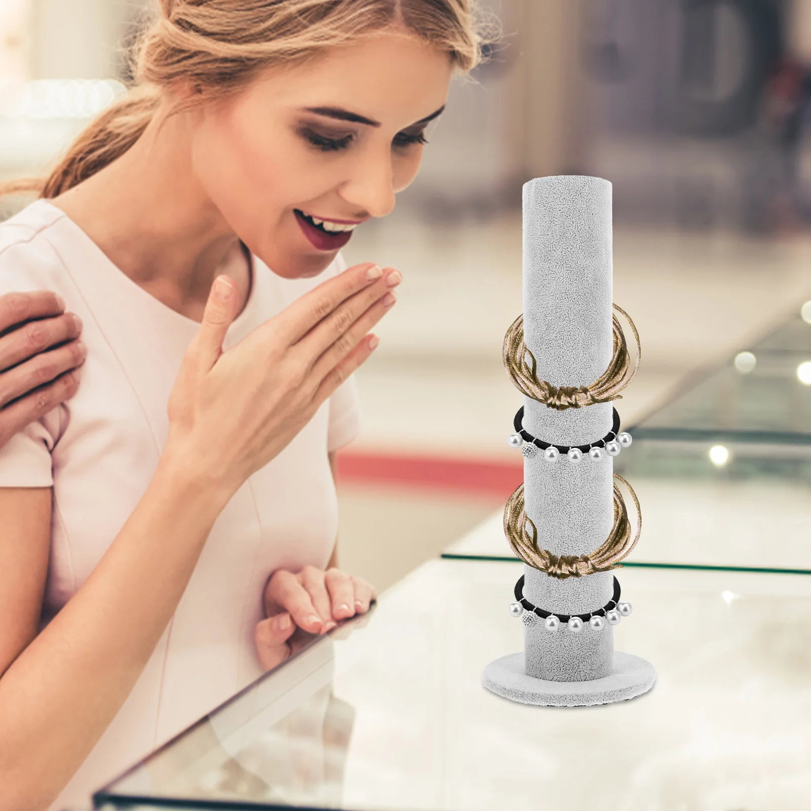 

Gray Bracelet Storage Rack for Hair Ties Small Items ganizer Compact Desk Home Office Jewelry Display St