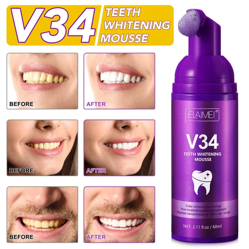 Effective Teeth Whitening Essence Fresh Breath Purple Cleansing Mousse Toothpaste Remove Yellow Stains Teeth Stains Care Product