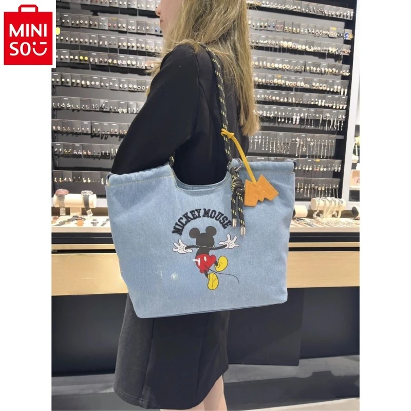 

MINISO Disney Retro Mickey Cowboy Cartoon Casual Shoulder Bag Student Fashion Shopping Travel Tote Bag