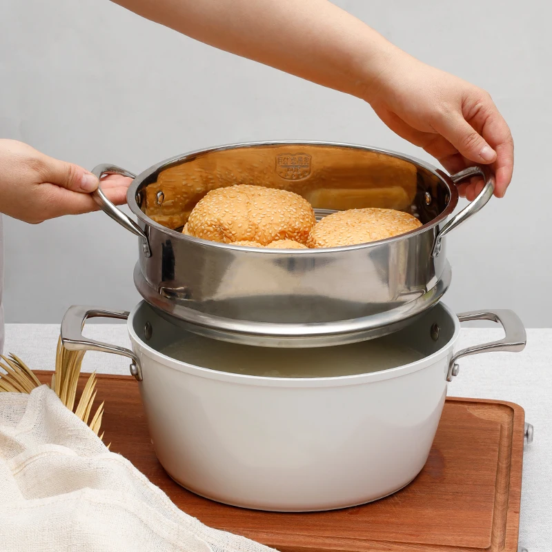 

Steamer household thickened stainless steel ceramic cooking pot soup pot double-ear stew pot uncoated gas induction cooker