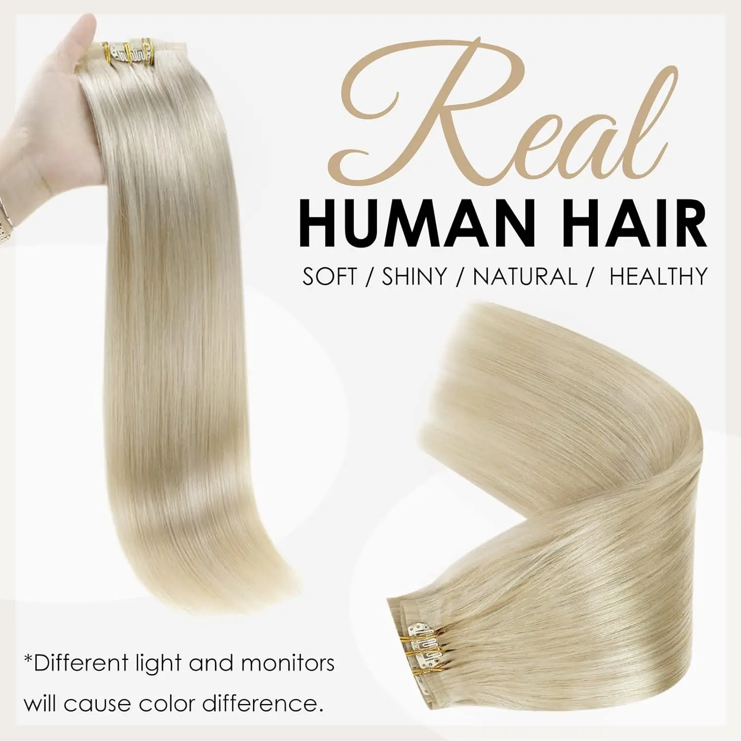 Full Shine Seamless Clip in Human Hair Extensions 8Pcs 120g & 80g Hair Pu Clip on Machine Extension Remy Hair Extensions Blonde