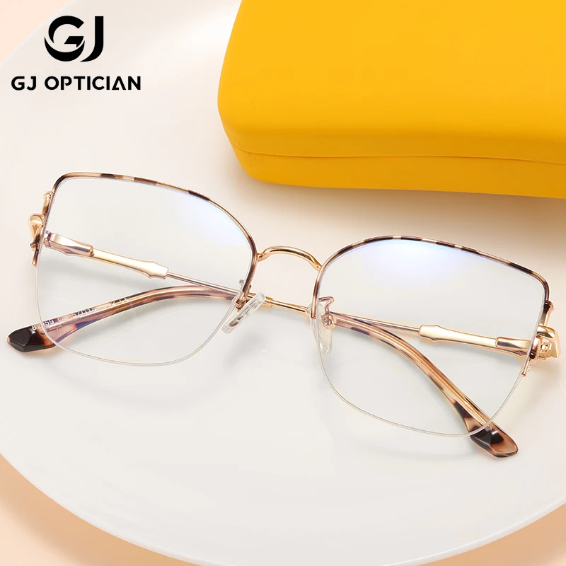 

GJ OPTICIAN New Metal Crafted Bamboo Bone Spring Foot Optical Prescription Glasses Square Anti Blue Light Reading Myopia Glasses