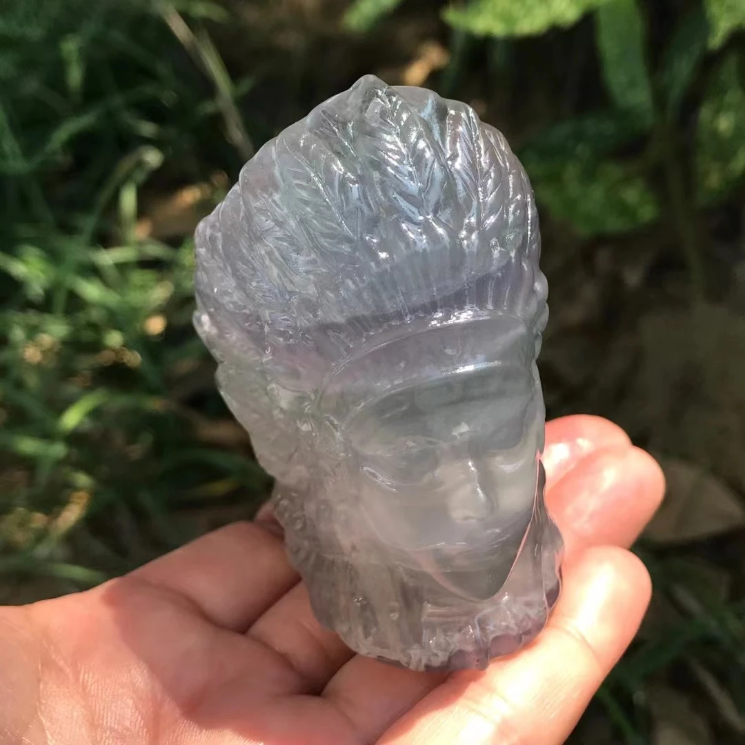 1pcs Natural crystal stone carving Indian chief skull, meditation reiki, household decoration