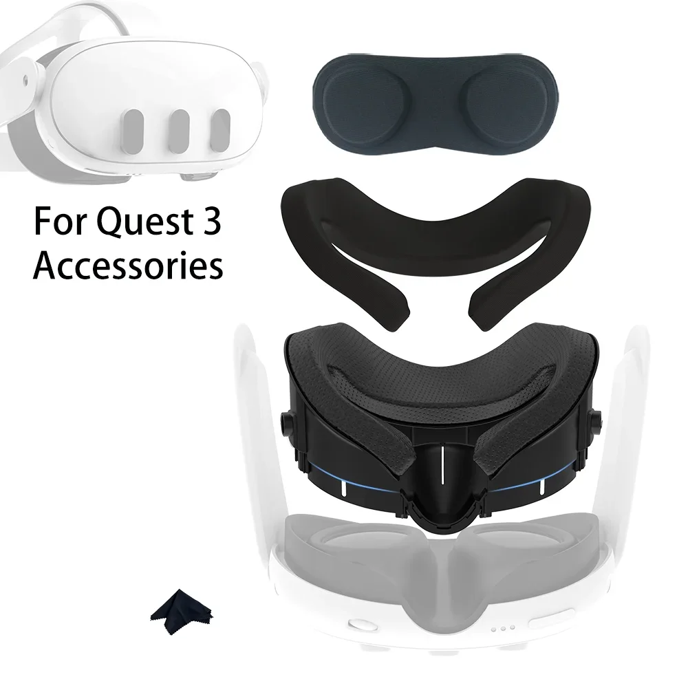 FOR Meta Quest 3 VR Comfort Kit PU Leather Face Mask Cover Silk Fabric Pad  Durable Enhanced For Quest 3 Facial Interface