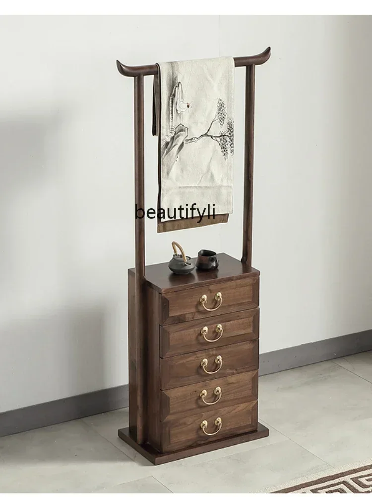 

LX Black Walnut Bedside Table Solid Wood Tea Cabinet Side Cabinet Zen Coat Rack Storage RackSSS