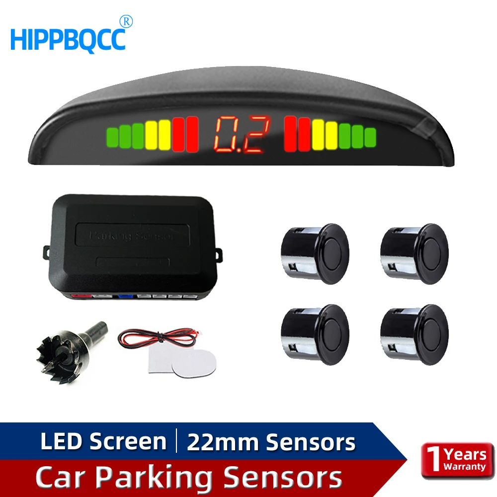 HIPPBQCC Car Parking Sensors Parking Kit LED Display 4Sensors 22mm Backlight Reverse Backup Radar Monitoring System 4 Colors 12V