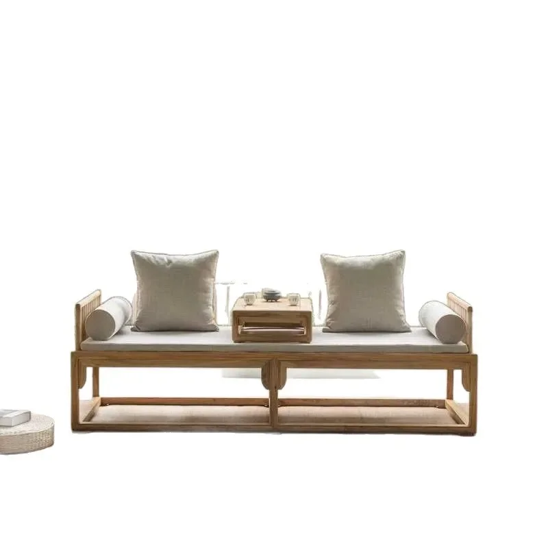 

Solid wood Arhat bed, new Chinese old elm bed, living room furniture Zen tatami chaise longue, tenon and mortise