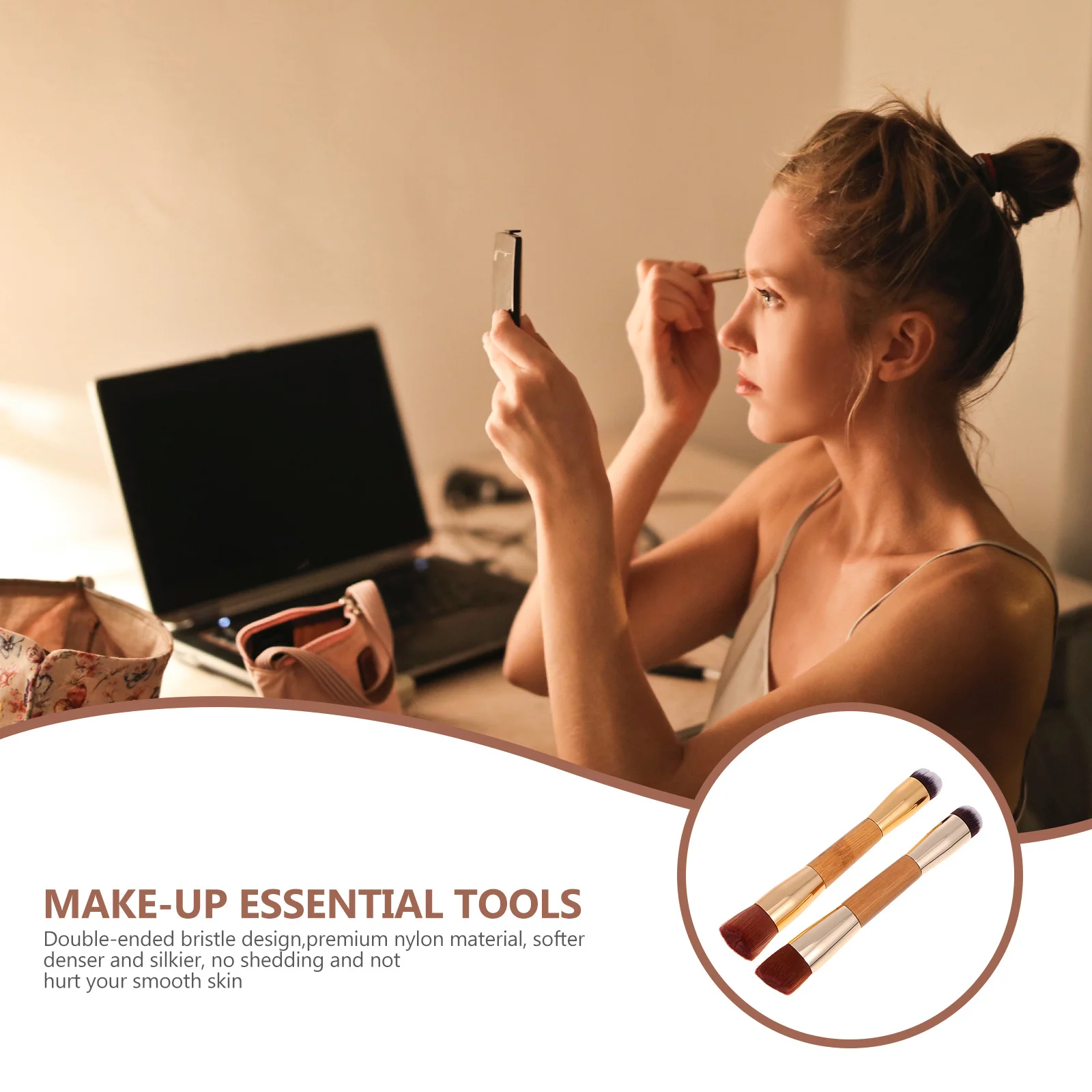 2pcs Dual Ended Blush High-Density Soft Nylon Makeup Tool For Foundation Powder Blending Brush Multipurpose Face Powder