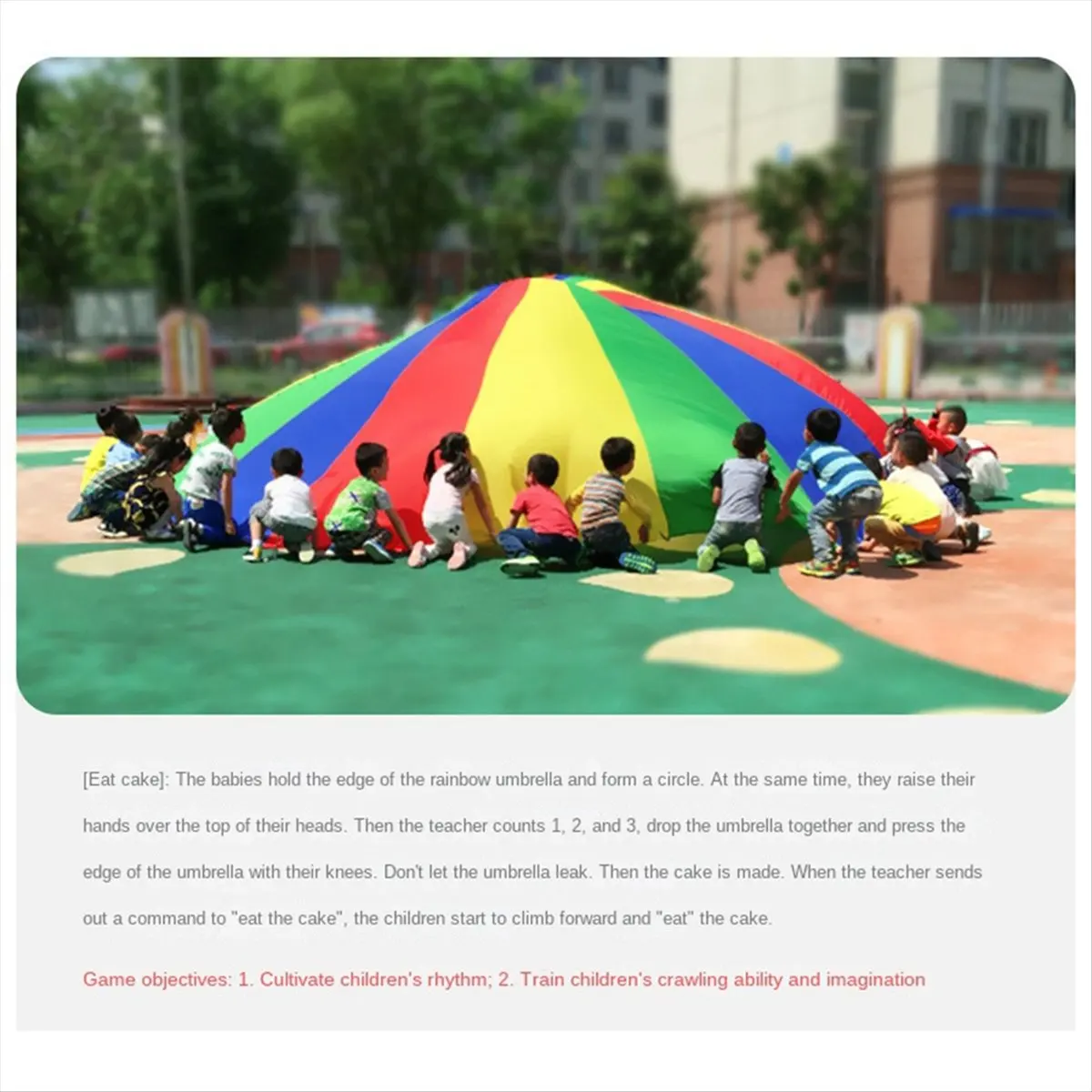 ABJV 3 Meters Kids Parachute Game, Rainbow Cloth Game Colorful Party Mat with Handles, Kids Outdoor Game Blanket