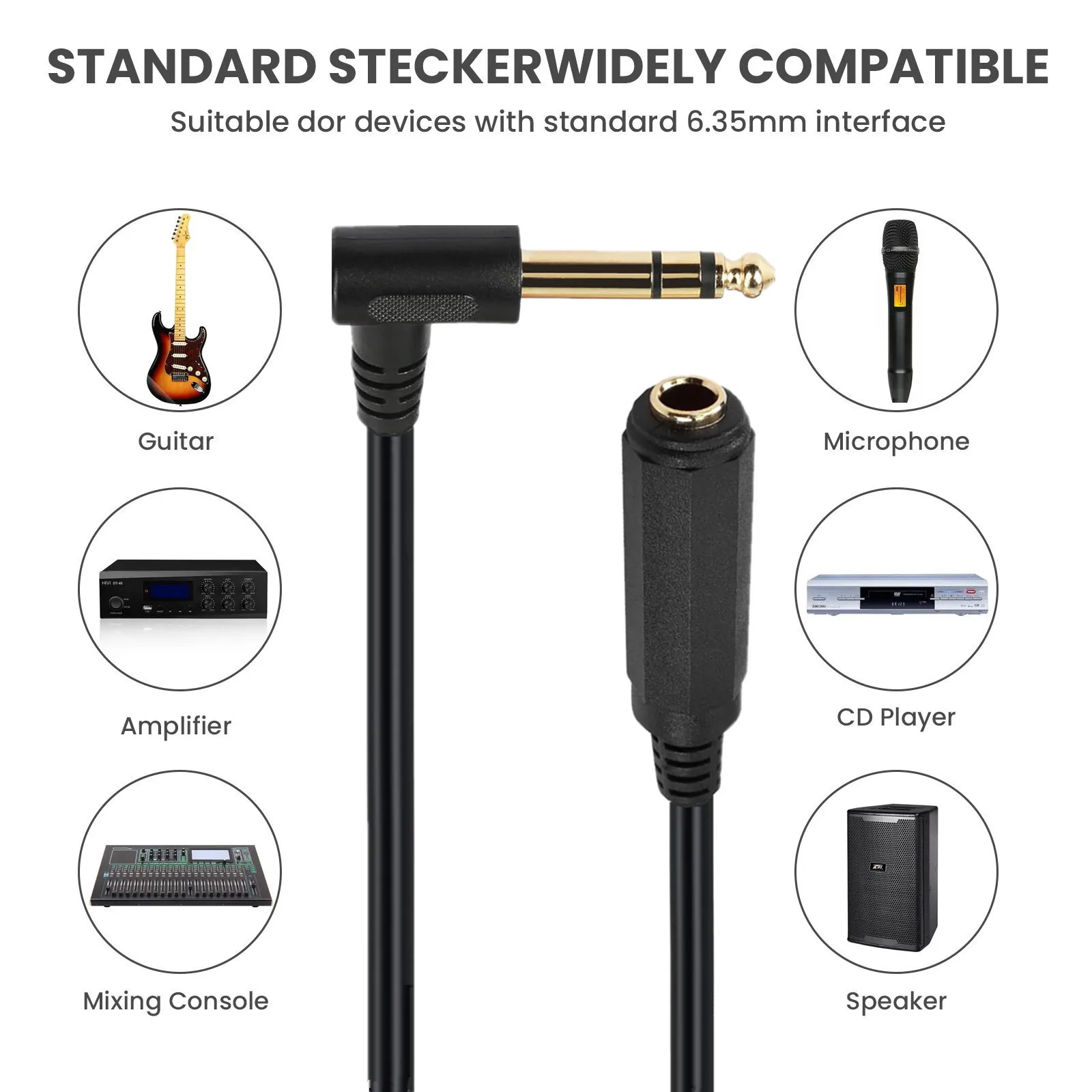 Dual channel Guitar Extension Cord Mono 6.35 TRS Male to 6.35mm Elbow TRS Female Audio Cable for Amplifiers Guitars Pianos Home