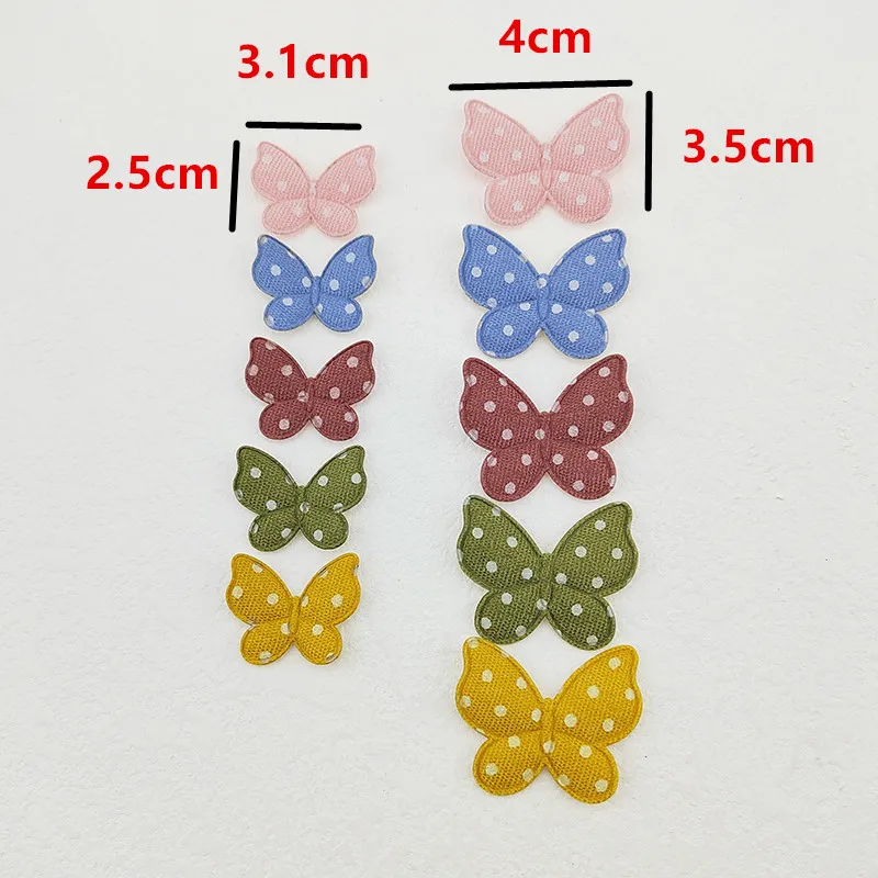 100Pcs/Lot Two Size Polka Dot Butterfly Padded Appliques For Craft Clothes Sewing Supplies DIY Hair Clip Accessories Patch