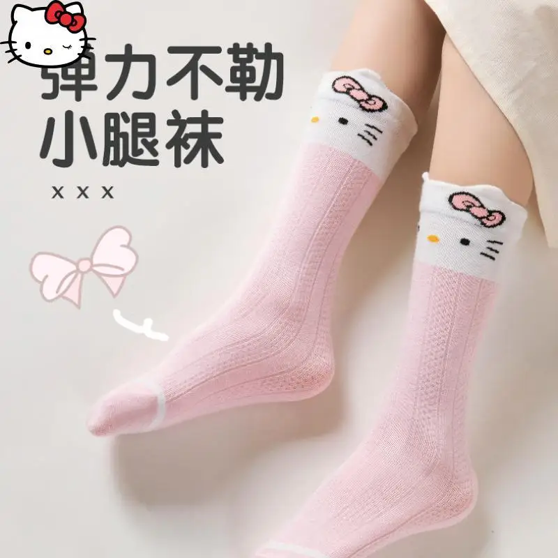 Kawaii سانريو الفتيات شبكة جورب مرحبا كيتي صيف جديد أنيمي المتوسطة الجوارب الطفل الكرتون موضة الراحة لينة تنفس العجل الجوارب