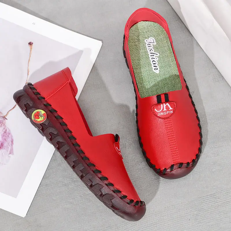 Microfiber Leather Ballet Flats Women Driving Loafers 42 Non Slip Moccasins Woman Mother Orthopedic Nurse Shoes Without Heels