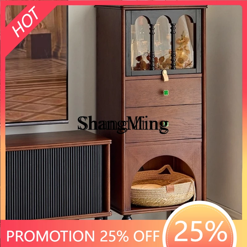 

SM retro medieval living room TV side display cabinet sofa simple vertical cabinet storage bookcase