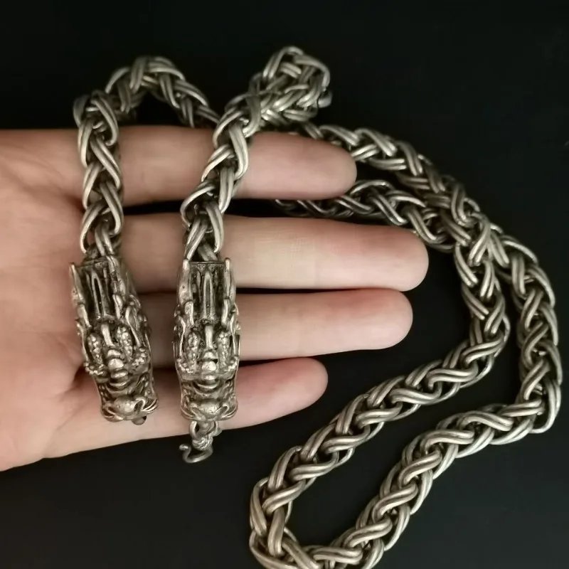 Vintage Tibetan Silver Dragon Head Necklace, Exquisite Craft, Antique Collectible Jewelry for Wear & Gifting