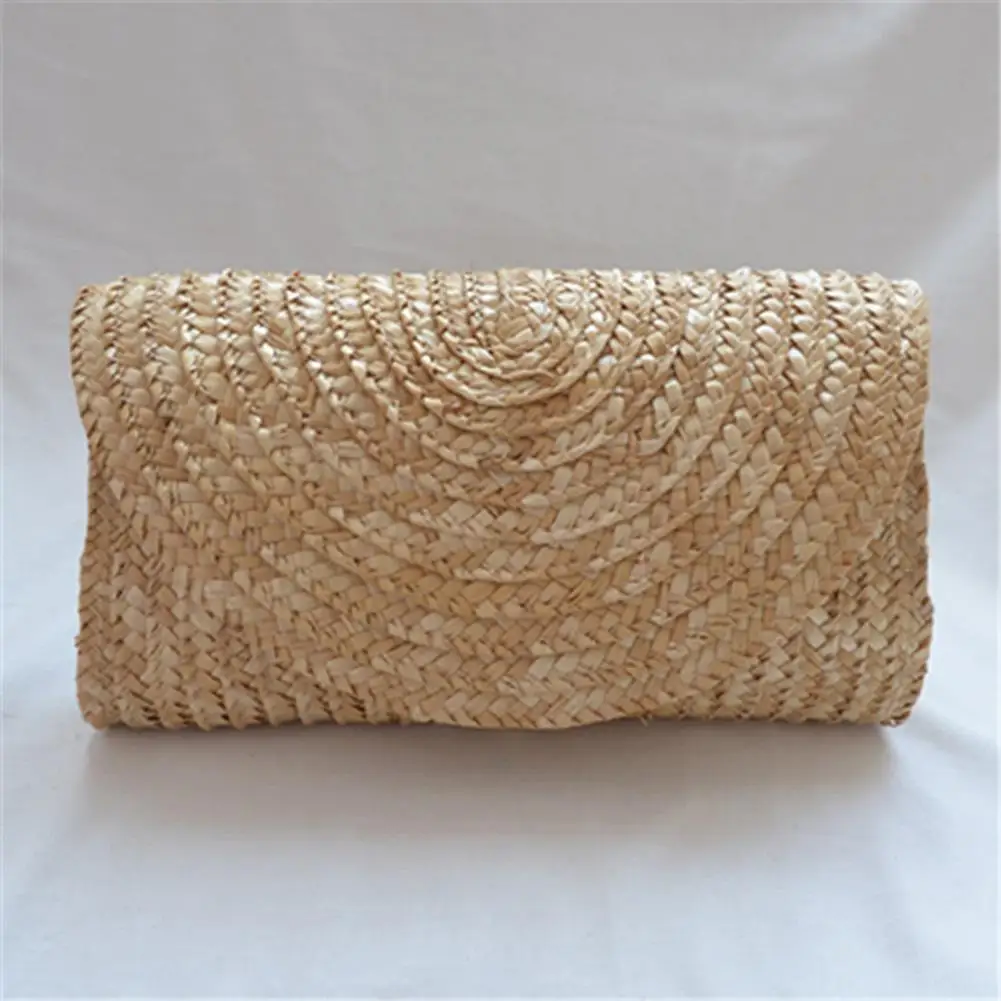 Female Wheat Straw Woven Clutch Bag Wheat Straw Braid Handmade Female Wallet Ladies Summer Beach Travel Envelope Handbag