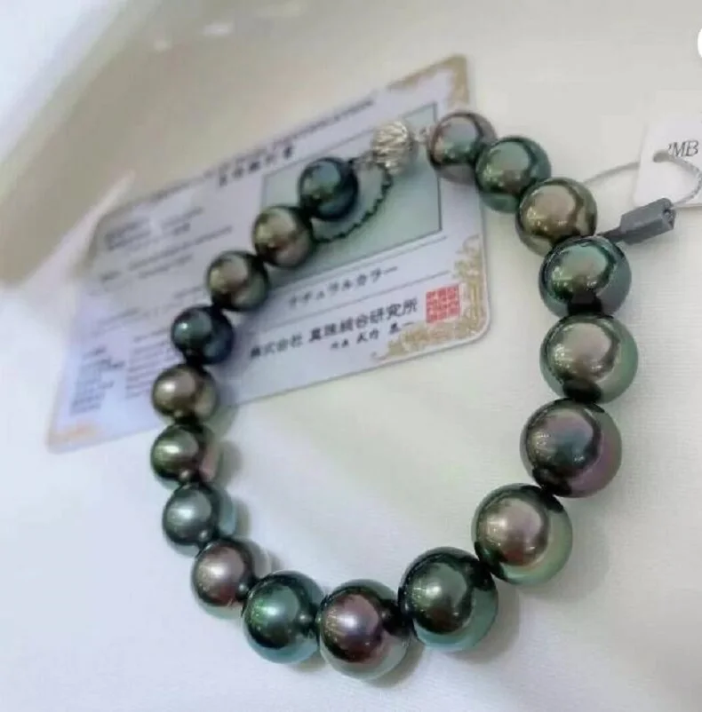 

Fine Jewelry AAAA LUSTER 9-10mm Authentic Natural Tahitian Black Pearl Bracelet 7.5-8 inches