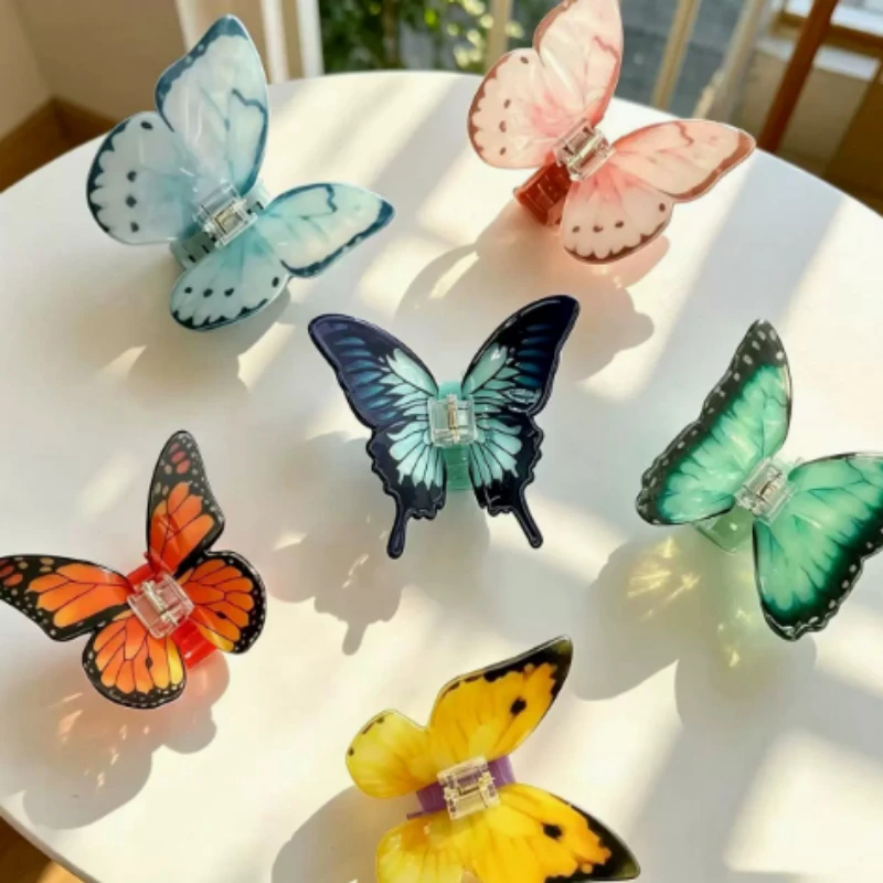 Butterfly Romantic Hair Claw Graceful Butterfly Acrylic Crab Hair Clips Claws Cute Hair Accessories for Women Girls World French