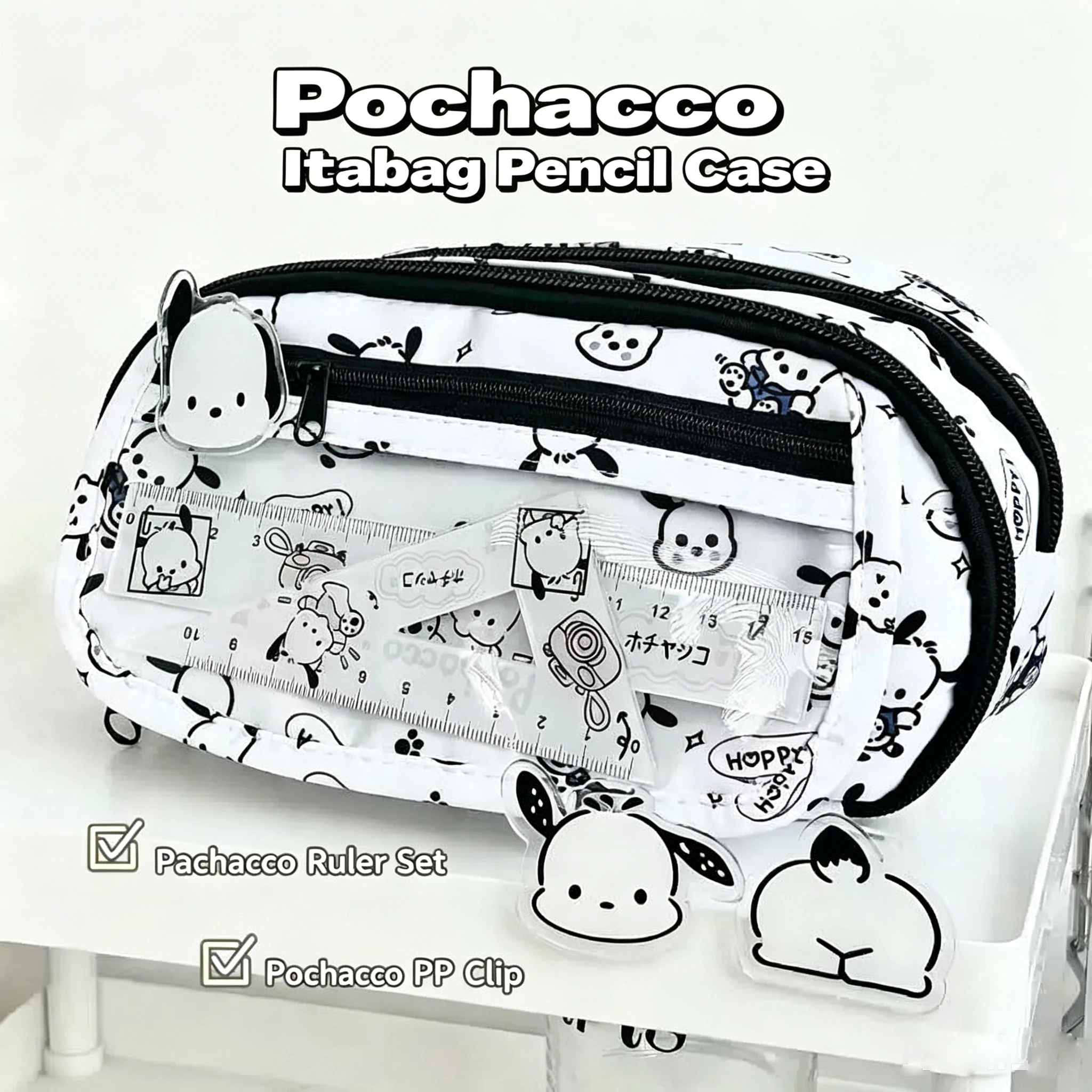 Sanrio Hello Kitty Federmäppchen, multifunktionale Schreibwarentasche mit Reißverschluss, mehrschichtiges Federmäppchen mit Cartoon-Print für Studenten, geeignet – Detail 2