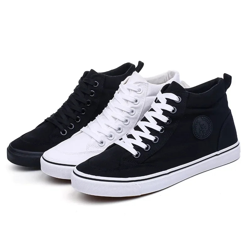 High-top Cloth Loafers Lace-up Casual Shoes Hipster Shoes All Black Basic Skateboard Shoes Male Student Flats