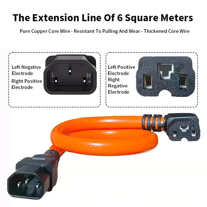 6 Square 3Pin Electric Vehicle Charger Extended Power Cord Male Plug Wire w M8/M6 Terminal Universal Interface Output Power Line