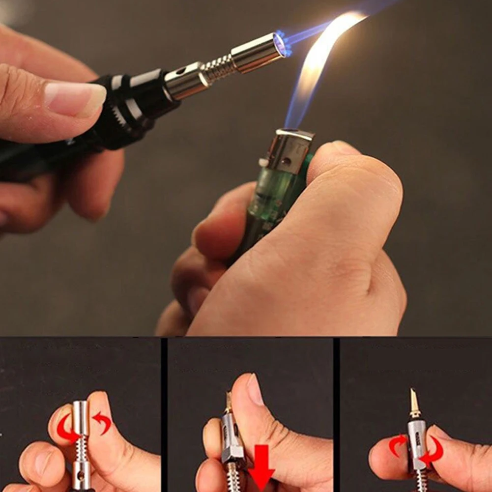 Portable Gas Soldering Iron Cordless Butane Gas Welding Gun Welding Pen 1300℃ Adjustable Burner Mini Butane Welder Tip Tools