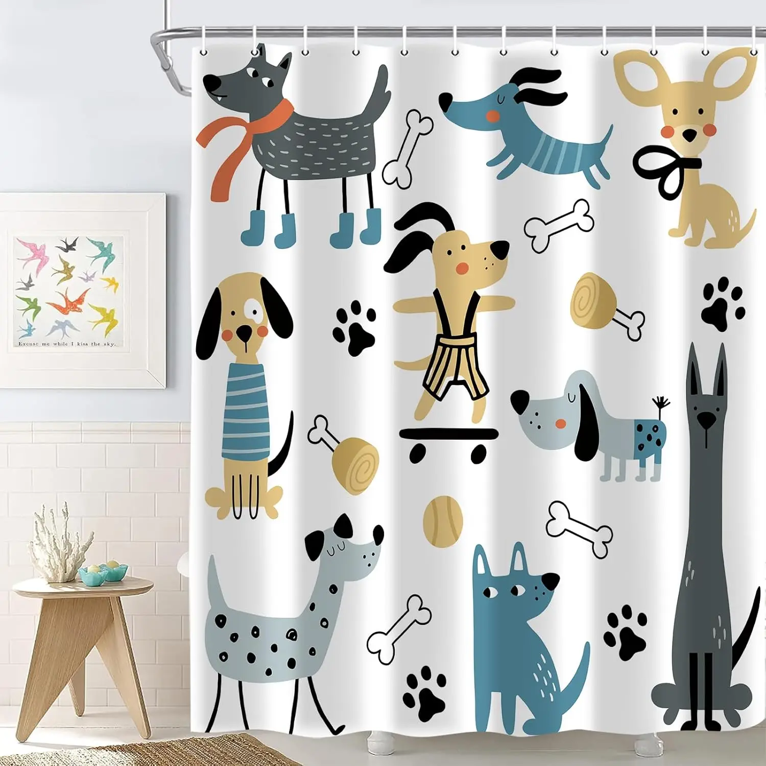 

Забавная занавеска для душа с милыми собаками, детский мультяшный щенок, прекрасный принт лапы, декор для ванной комнаты, водонепроницаемая занавеска из полиэфирной ткани