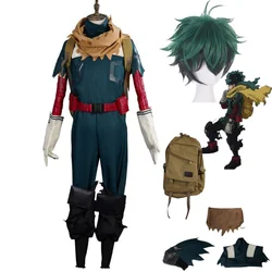 Anime My Academia Midoriya Izuku Costume Cosplay parrucca uniforme da combattimento Set completo casco zaino uomo Halloween Carnival Suit