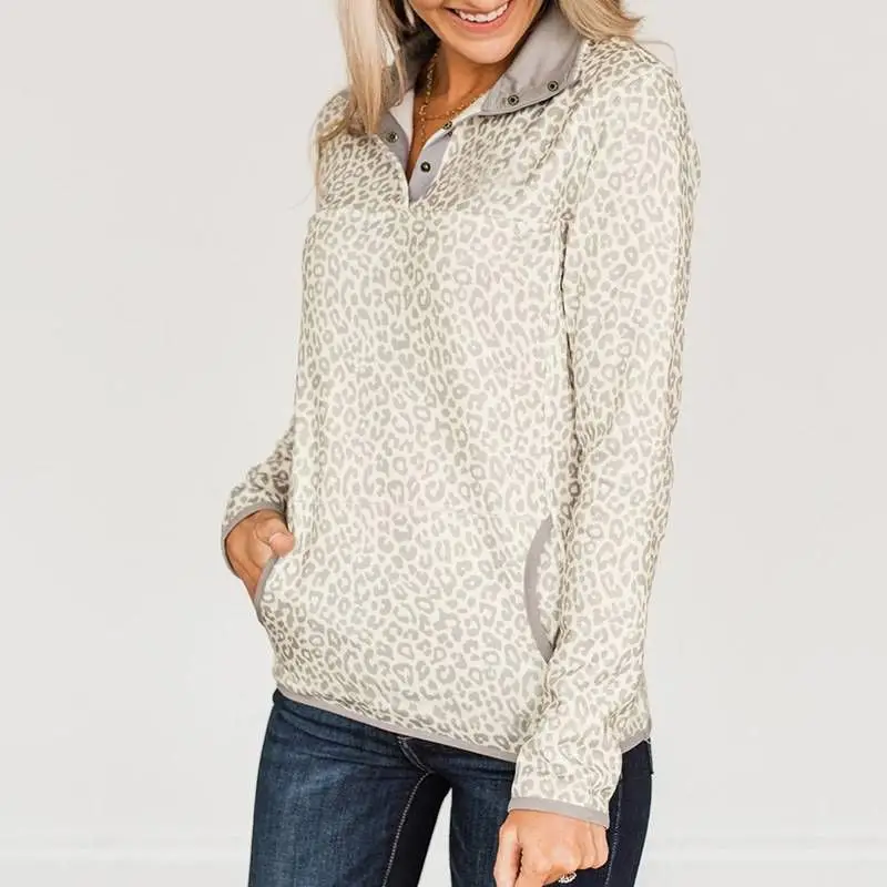 

Женский свитер с леопардовым принтом, осенне-зимний, с открытым воротником, длинными рукавами, из тонкого полиэстера, модель Cleanfit