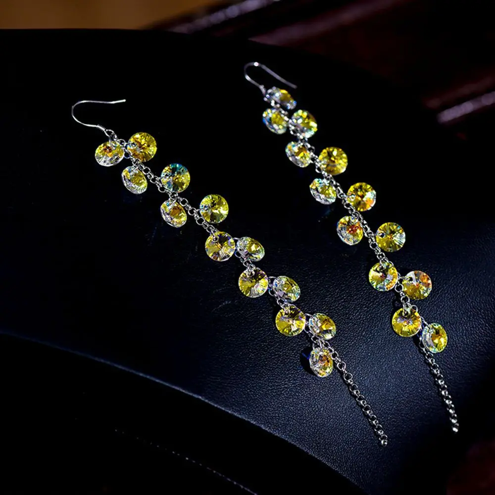 Super Flash Long Tassel Crystal Dangle Drop Earrings For Ladies Romantic Ladies Rhinestone Fashion Boutique Gift