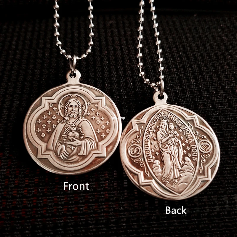5 modèles de médailles plaquées argent, médailles porte-bonheur, richesse, dévotion religieuse, collier, pendentif, broche, collection de bijoux de Noël, cadeaux.
