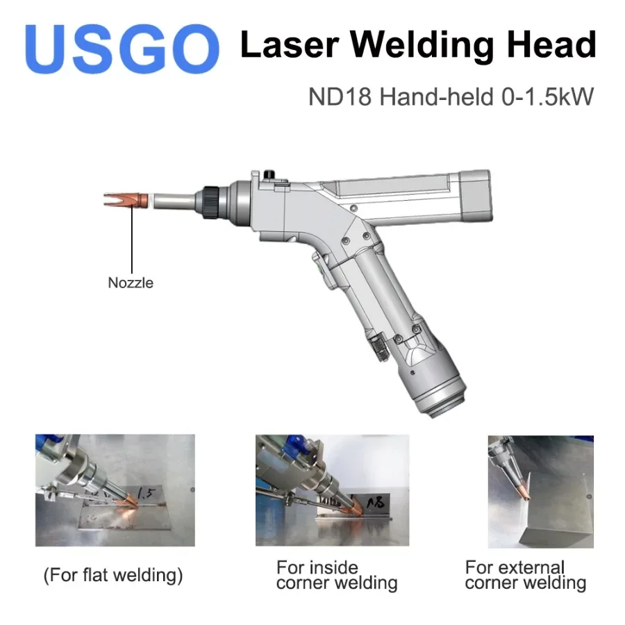 

USGO WSX ND18 Ручная лазерная сварочная головка 0-1,5 кВт Макс. мощность 1500 Вт FL 80 мм/120 мм с разъемом QBH для волоконного лазерного станка