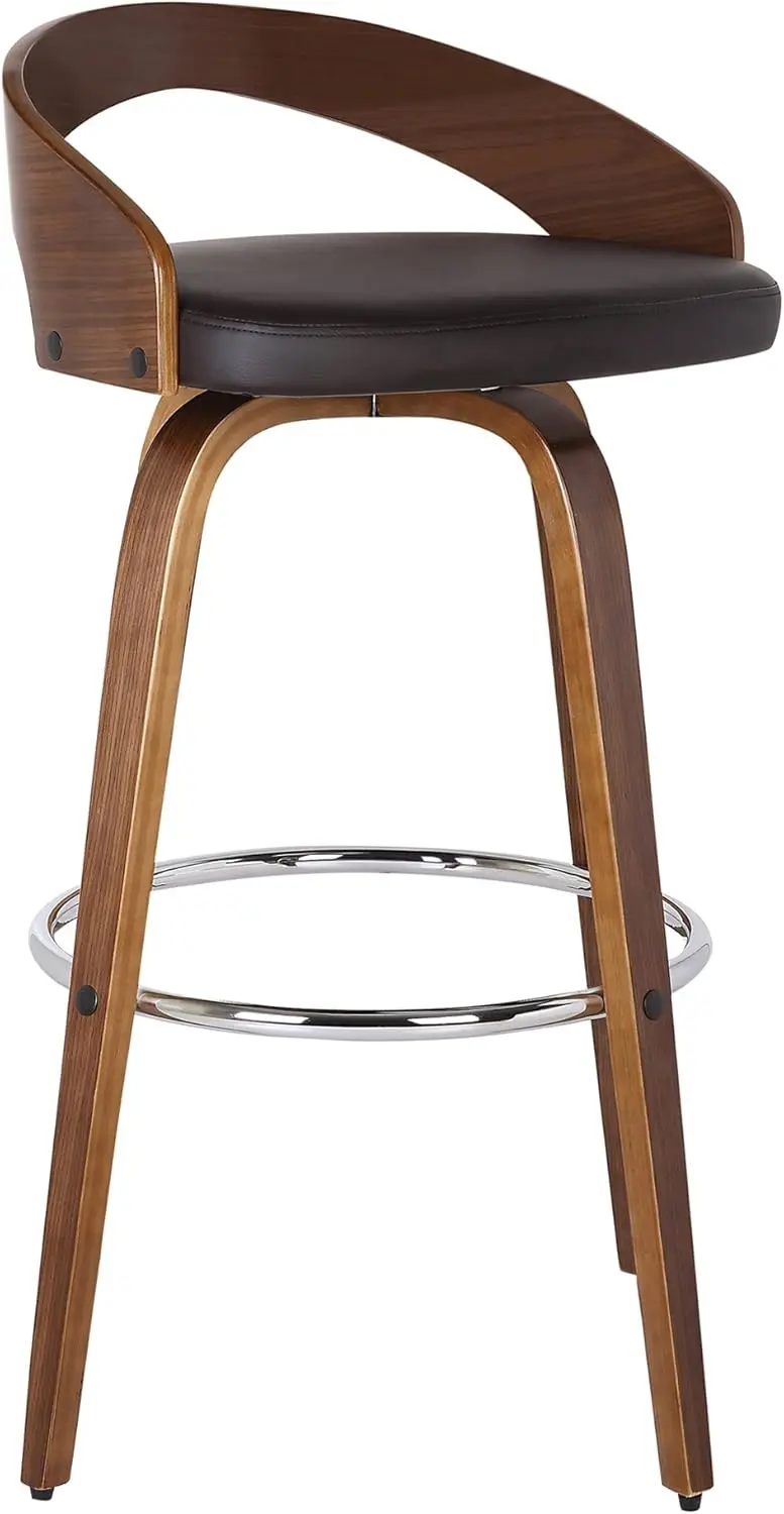 

Armen Living Sonia 26" Seat Height Mid Century Modern Swivel Bar Stool for Kitchen Island Counter in Brown Faux Leather and Waln