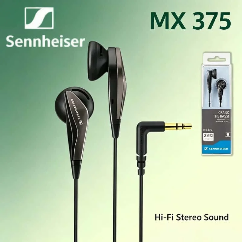 Sennheiser MX375 Wired Earphones 1.2m Cable Deep Bass Stereo Headphones 3.5mm In Ear Sport Earbuds High Fidelity Noise Isolating