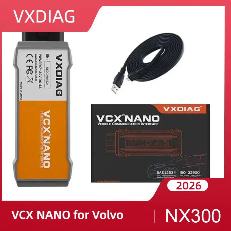 VXDIAG VCX NANO, 볼보 자동차 OBD2 스캐너 진단 도구, NX300 2014D 활성 테스트 코딩, J2534 프로그래밍, 모든 시스템 진단