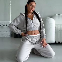 Womens 2 Piece Outfit Set Spring Autumn Female Long-sleeved Hooded Cropped Jacket Lady's Sweatpants Women's Trousers Sets