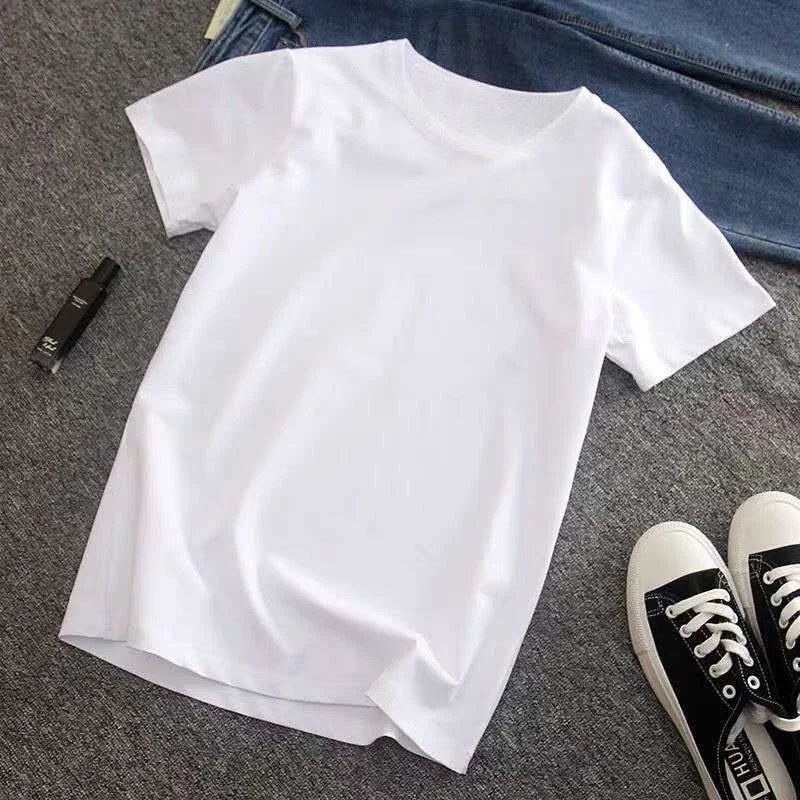 Summer Cotton Men's T-Shirt Solid Color O-Neck Short-Sleeve round Collar Couple Matching White Blank Tops Kids' Clothing
