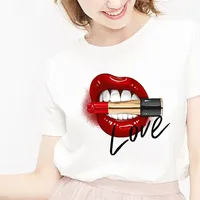 White Multi-pattern Women's Short Sleeve T-shirt Quick Selling Through Ebay Amazon Cartoon Flame Red Lips T-shirt Tetemu