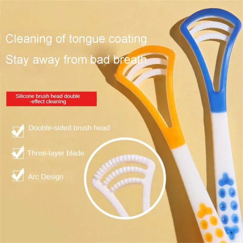 Household Massage Bevel Clean Texture Type C Bending Curved Scraper Clean Mild Radian Design Rubber Tongue Brush Antibacterial