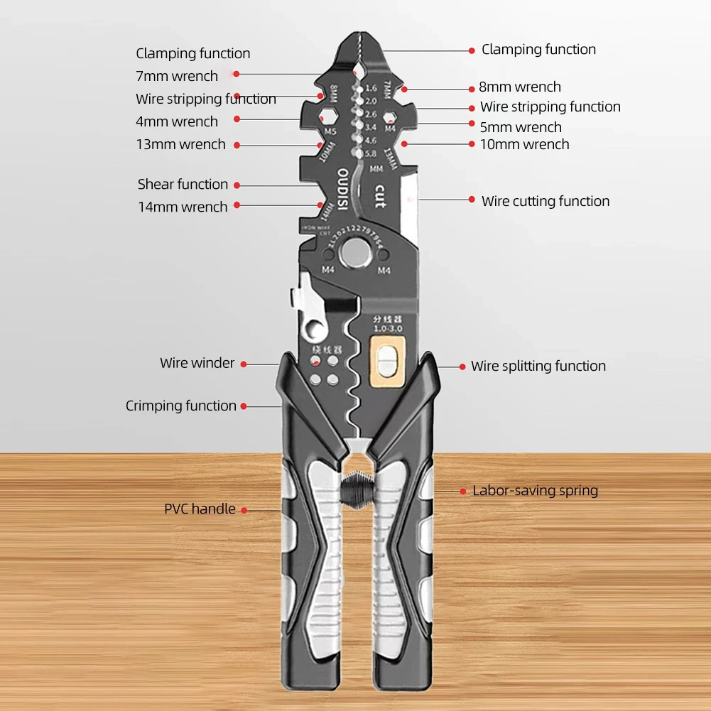25 in 1 Wire Stripping Pliers Multi Functional Ring Crimpper Electrician Peeling Network Cable Stripper Professional Tools