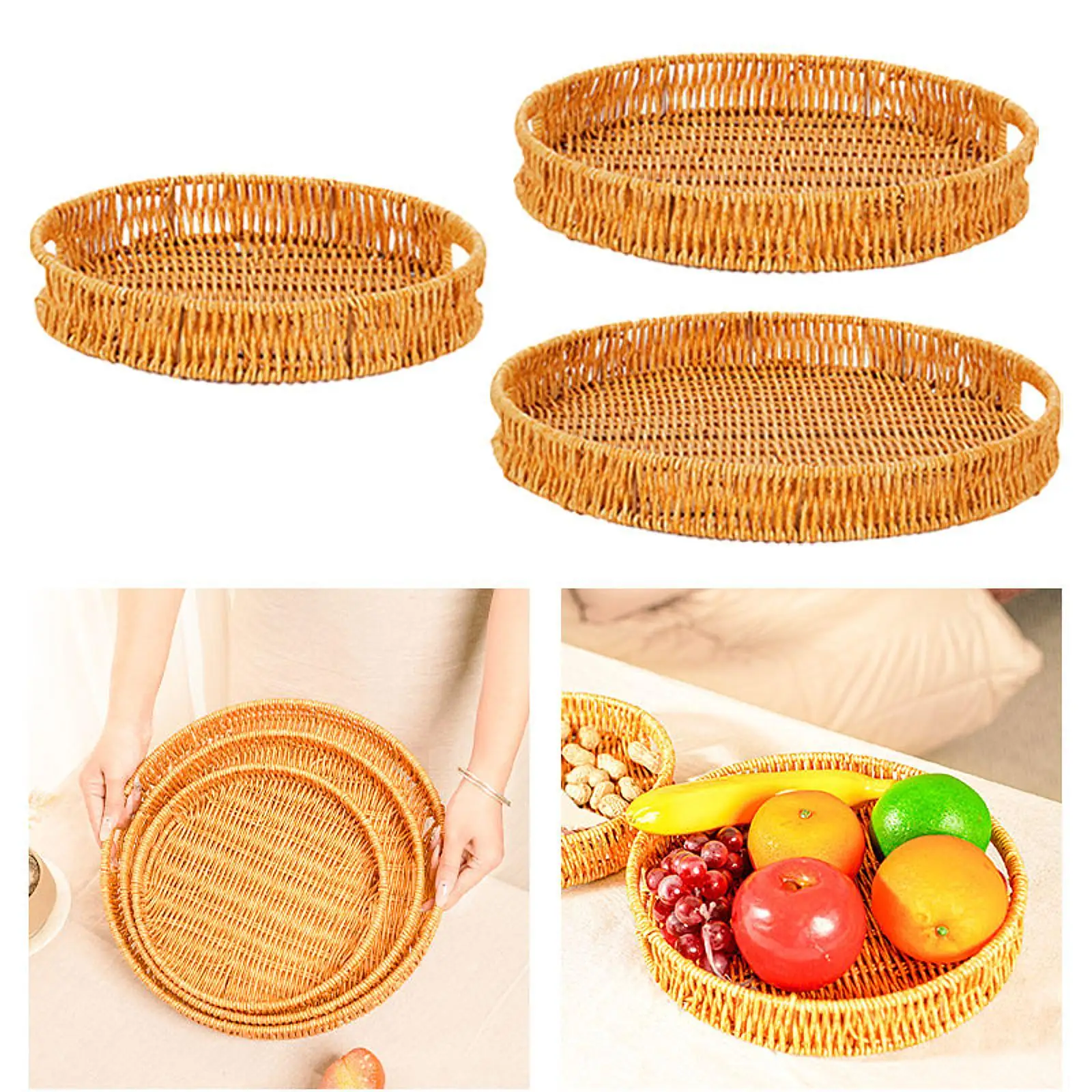 Imitation Rattan Bread Basket Fruit Holder for Cabinet Kitchen Table Napkins