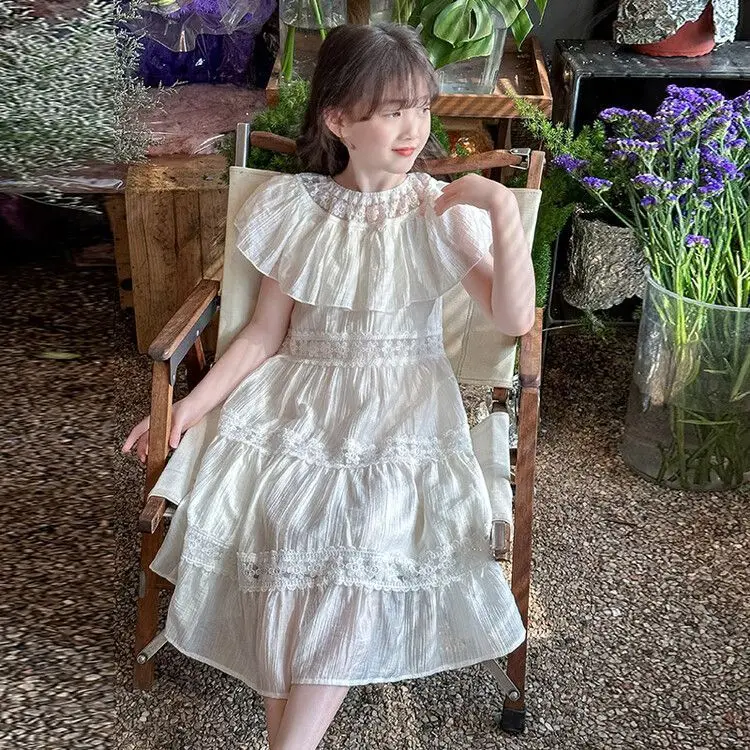 

Girls Summer Dress 2025 New Children Korean Fashion Princess Dress Little Girls Summer Vacation Long Dress Trend
