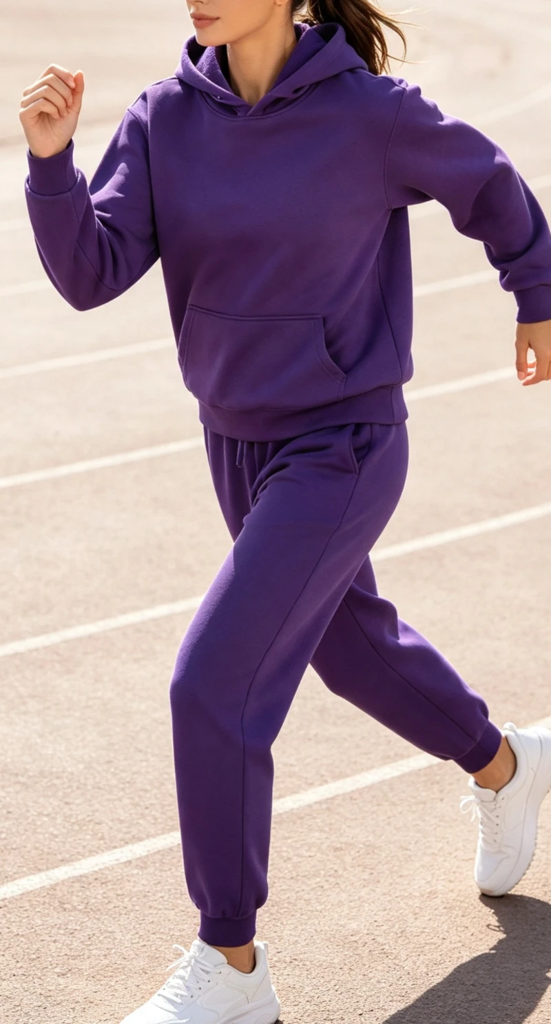 Autumn and Winter All-match Solid Color Casual Hooded Pants Set Women's Hooded Sweat Drawstring Waist Sports Pants