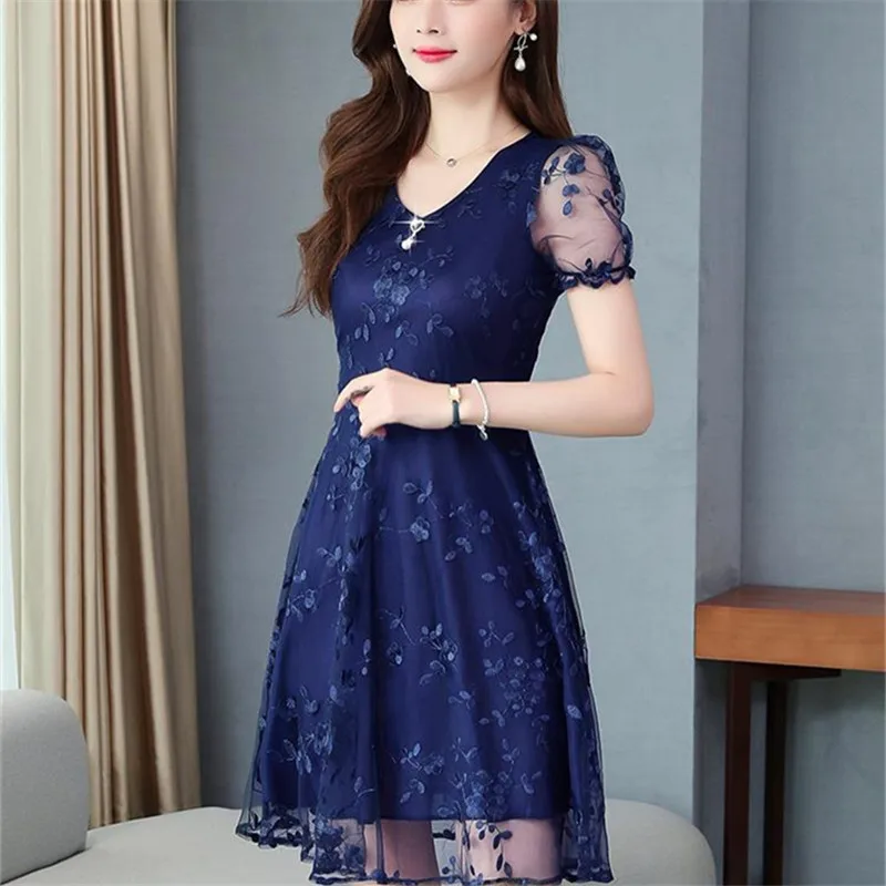 Spring Summer Dress Women Elegant Lace Floral 2023 New Long Sleeve Casual Midi Black Party Dresses Ladies Clothing vestidos robe